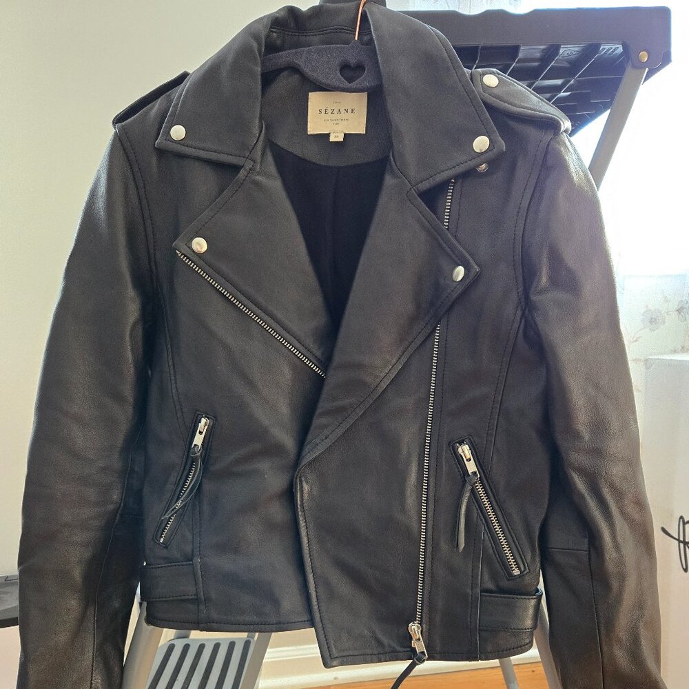 Sezane Zig Jacket Cuir Noir - Size 32